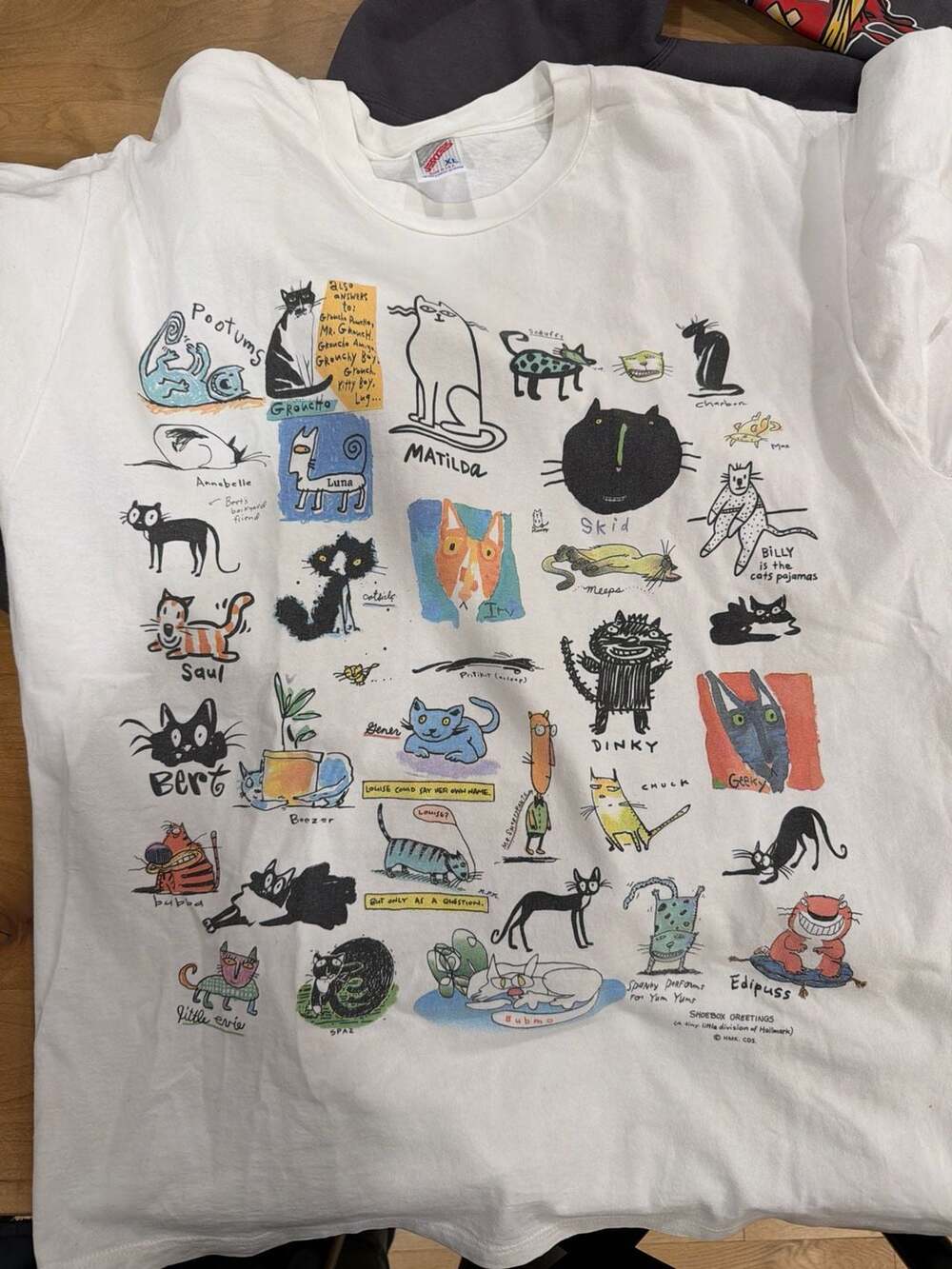 Vintage 90s Shoebox Greetings Hallmarks Cat Humor All Over Print T-Shirt XL
